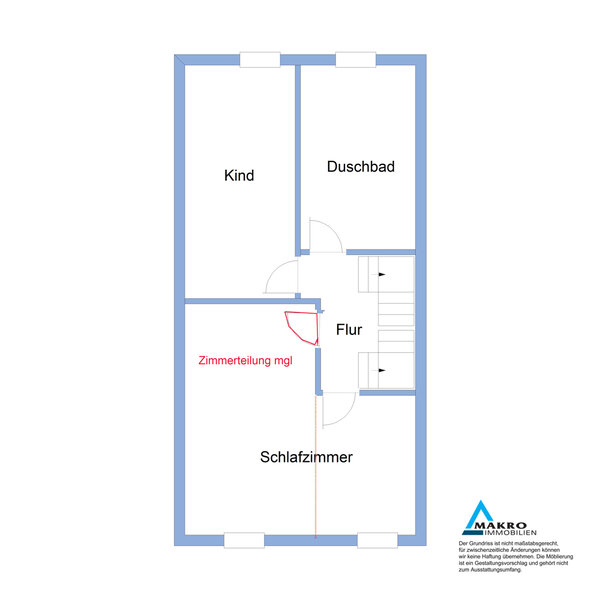 Obergeschoss mit möglicher Teilung Grundriss Obergeschoss mit möglicher Teilung